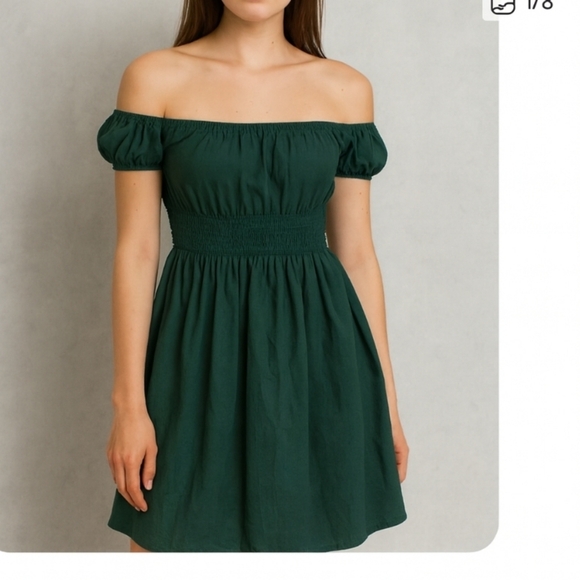 Massimo Dresses & Skirts - Massimo Forest Green Off-Shoulder Smocked Waist Cottagecore Fit & Flare Dress L